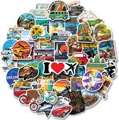 50 Koffer Stickers met thema Voertuigen & Reizen: Vliegtuig, Auto's, Fietsen, Camper, Busjes - Stickers voor volwassenen voor laptop, reisjournal, agenda etc.