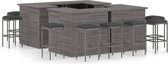 The Living Store Barset Tuin - PE-rattan - Gepoedercoat staal - Grijs - 100x50x105cm - Inclusief Kussens