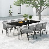 The Living Store Tuinset - Outdoor meubels - 200 x 100 x 74 cm - zwart - gepoedercoat staal - gehard glas - PVC rattan - grijs - 6 stoelen - 6 kussens