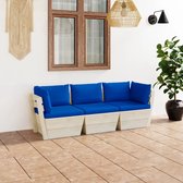 The Living Store Pallet Hoekbank - Tuinbank - 60x60x65 cm - Blauw kussen - Geïmpregneerd vurenhout