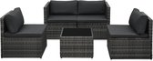 The Living Store Loungeset - Grijs - Poly Rattan - Inclusief tafel en kussens - Afmetingen- tafel 50x50x30cm - middenbank 55x60x60cm - hoekbank 60x60x60cm