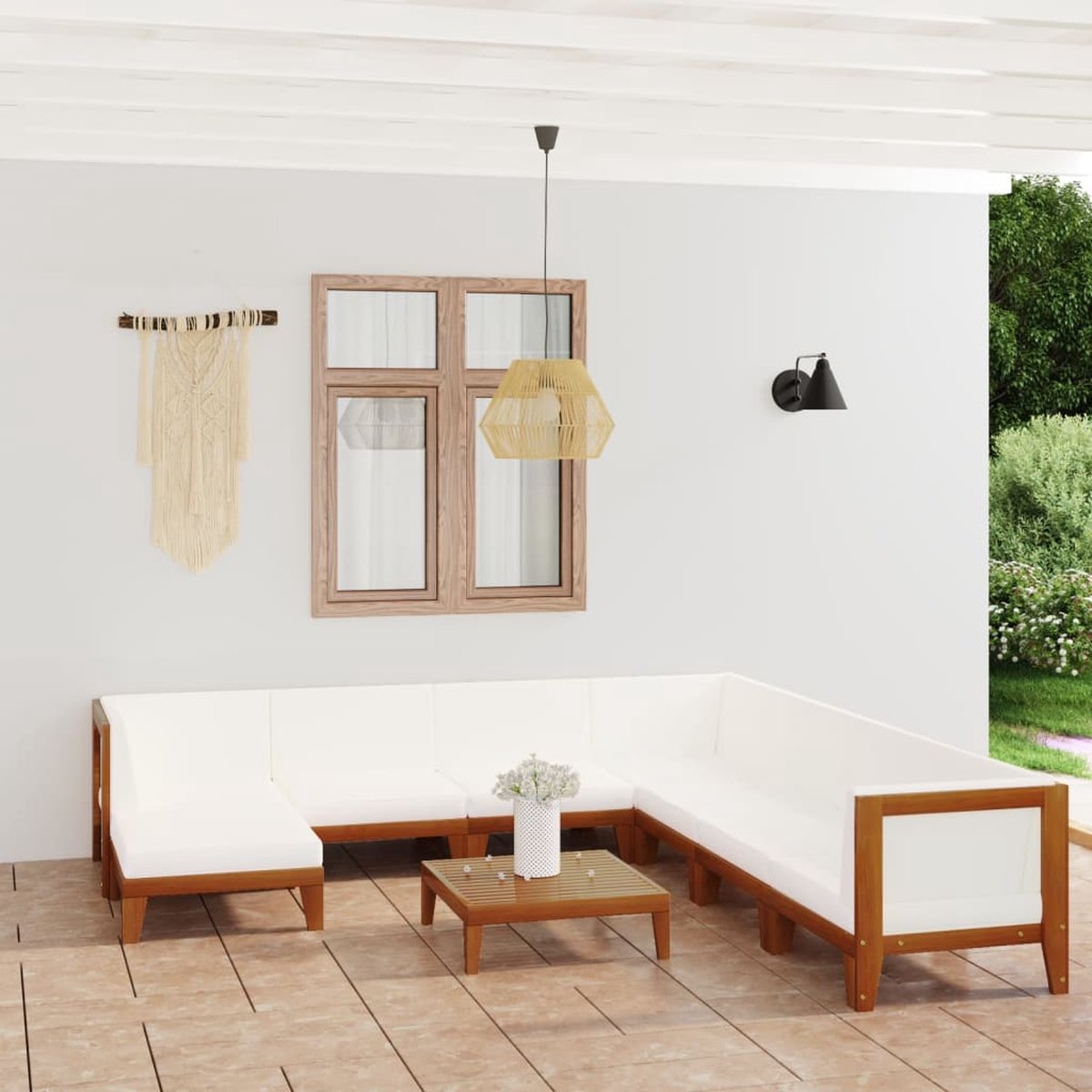The Living Store 9-delige Loungeset met kussens massief acaciahout - Tuinstoel - Lounge Set - Acacia Hout - Buitendecoratie - Tuintafel