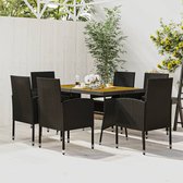 The Living Store Salon de jardin - - Table de jardin 130x70x72 cm - 6 chaises - Zwart - kussen blanc crème