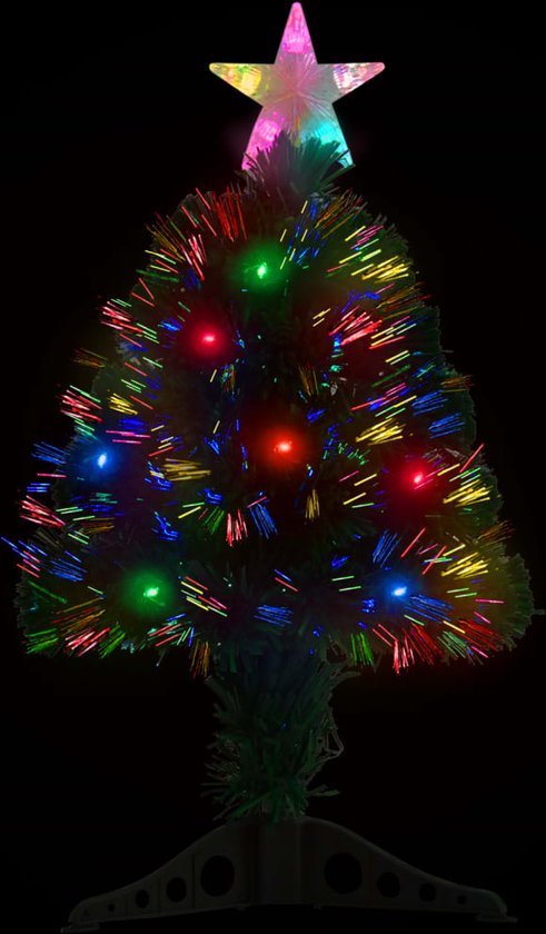 Sapin De Noël Artificiel - KIMISS - 64 Cm - LED Et Fibre Optique - 5 Couleurs - Support Inclus - Maison