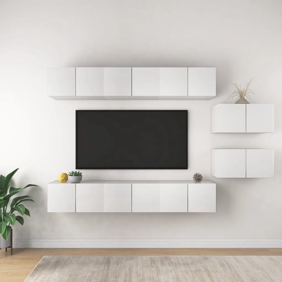 The Living Store TV-meubelset - Hangend - Bewerkt hout - 60x30x30 cm - Wit