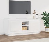 The Living Store Meuble TV 102x35x45 cm finition bois blanc brillant - Meuble