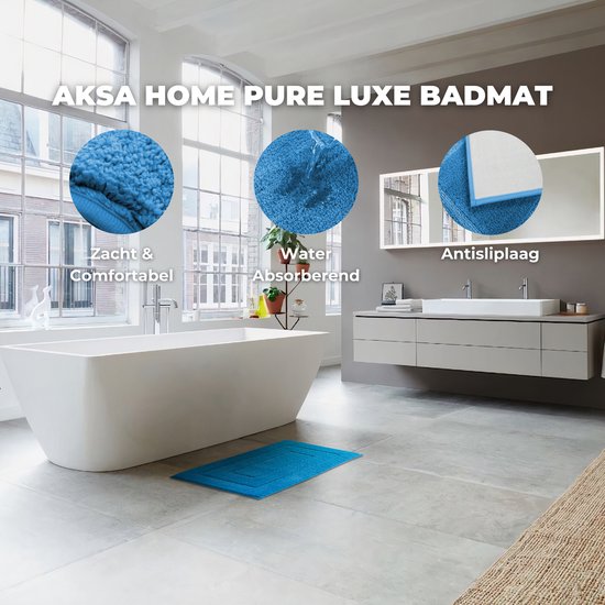 AKSA Home® Badmat 50x80 cm - Douchemat antislip - Badmat antislip - Badkamermat - Lichtblauw - AKSA Home