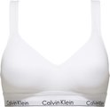 Witte Calvin Klein bralette met diepe V-hals en witte band met logo.