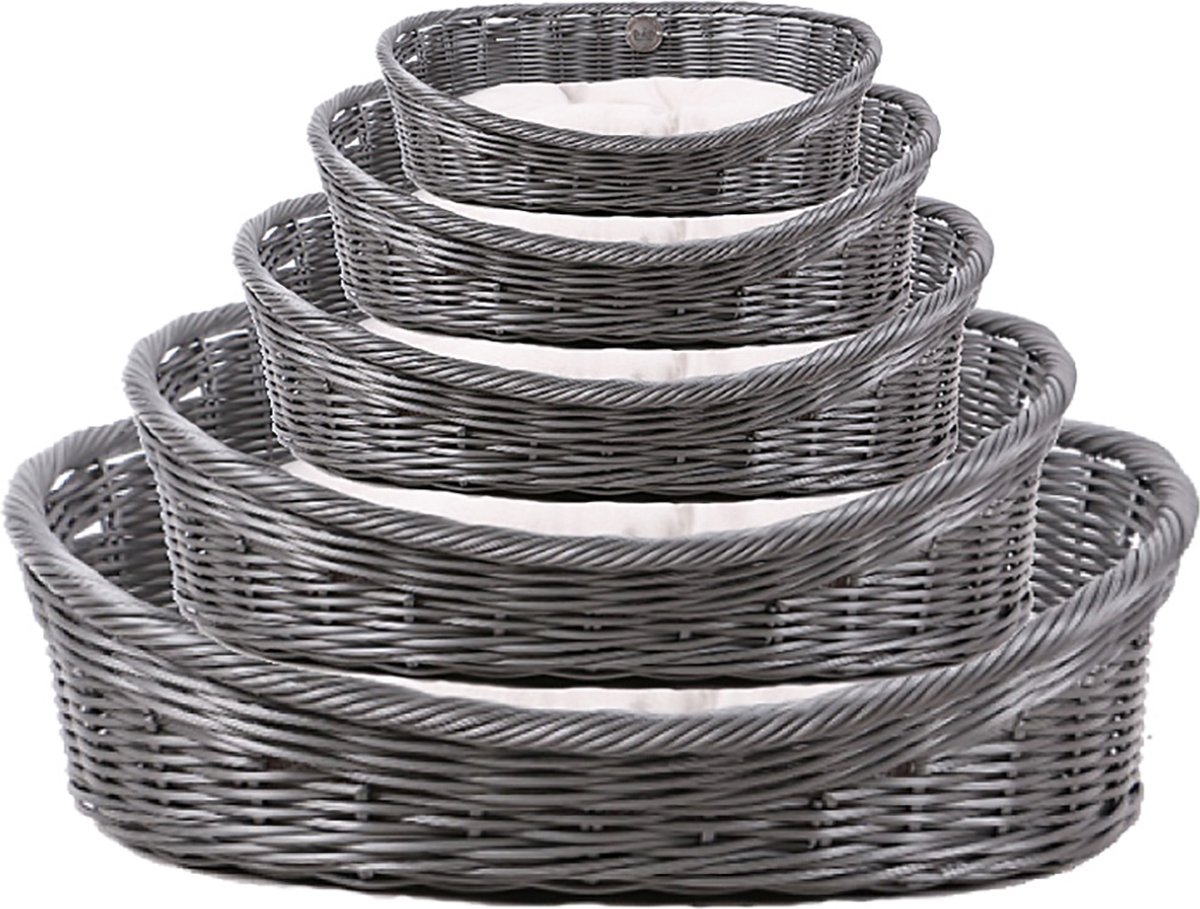 D&d Home – Dierenkussen – Hond – Rustic Rattan Met Kussen Set Of 5 Sizes Grijs/antraciet – 5st