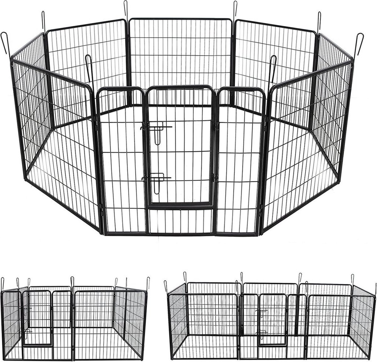 Professioneel Zwart Konijnenren Konijnenhok M - 640 cm Omtrek - 60 cm hoog - Heavy Duty Metalen Frame thumbnail 2