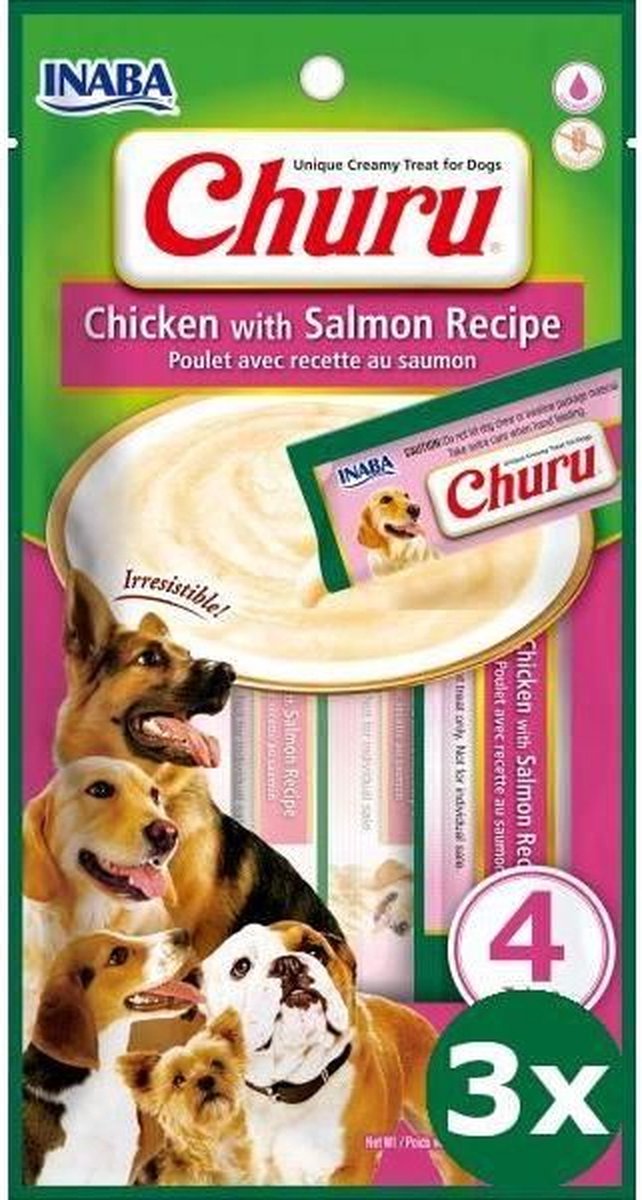 3x4x14gr Inaba churu chicken / salmon recipe hondensnack