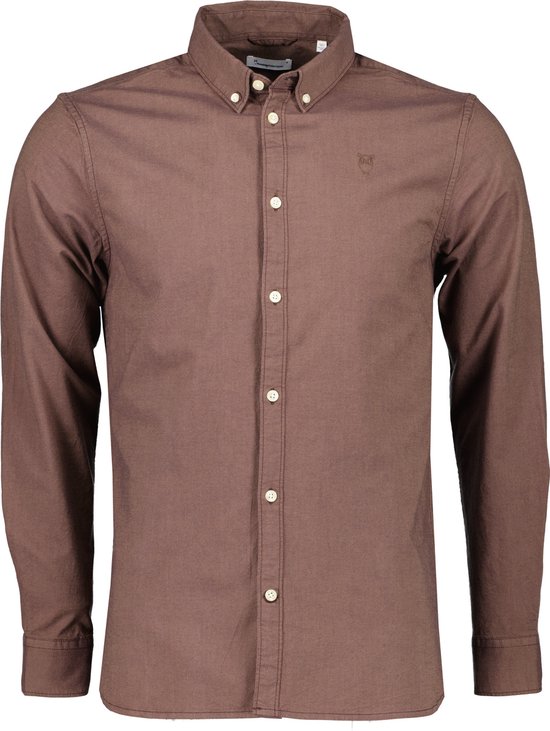 Knowledge Cotton Overhemd - Slim Fit - Bruin - 3XL Grote Maten
