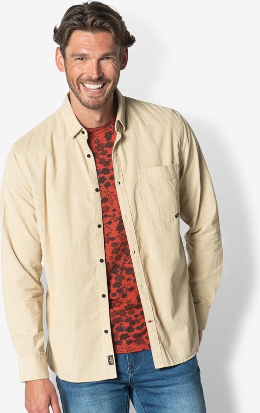 Twinlife Heren Corduroy Shirt Geweven - Overhemd - Comfortabel - Herfst en Winter - Kaki - XL