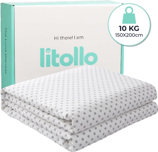 Couverture lestée Litollo 10 kg avec couverture extérieure motif étoile - Weighted Blanket - Matériau en Bamboe durable - Grijs - 150x200cm