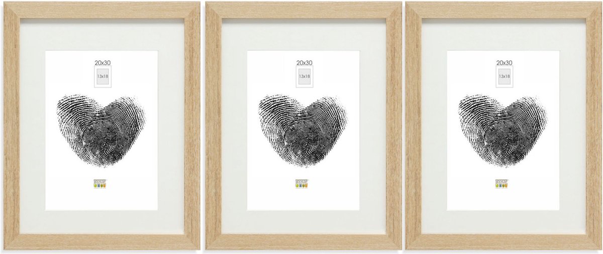 Deknudt Frames fotowand - 3 naturelle fotolijsten - foto 13x18/20x30 - met passe-partout