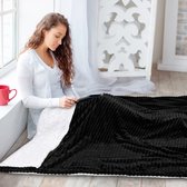 Hikemeister ® Rib Fleece deken - fleece plaid - Zwart - 150x200 cm - luxe woonplaid - warm - rib design - zachte deken