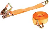Toolland Spanband, tweedelig, met ratel en J-haken, voor het vastzetten van middelzware ladingen, max. 1000 kg, polyester, oranje, 9 m x 50 mm, 1 stuk