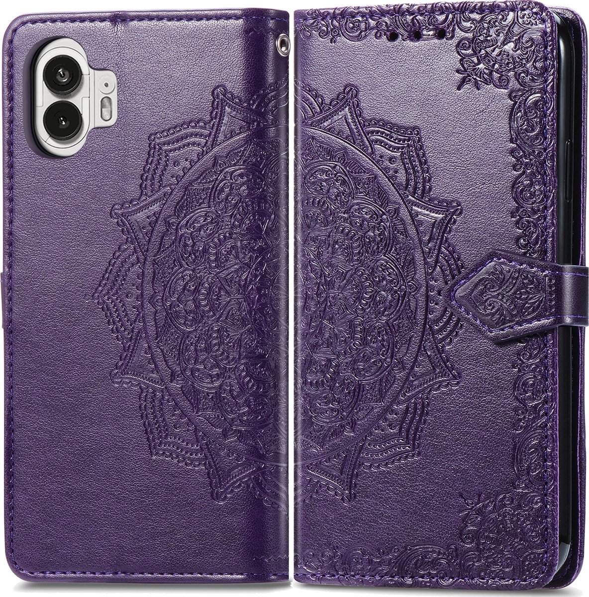 Mobigear Telefoonhoesje geschikt voor Nothing Phone (2) Hoesje | Mobigear Mandala Bookcase Portemonnee | Pasjeshouder voor 3 Pasjes | Telefoonhoesje voor Pinpas / OV Kaart / Rijbewijs - Paars