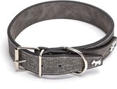 Nobleza Grijze hondenhalsband - Lederlook halsband hond - Hondenhalsband met bedels - lengte 60 cm - L
