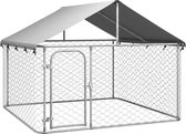 The Living Store Hondenkennel Groot - 200 x 200 x 150 cm - Gegalvaniseerd staal - Polyethyleen dak - Zilver