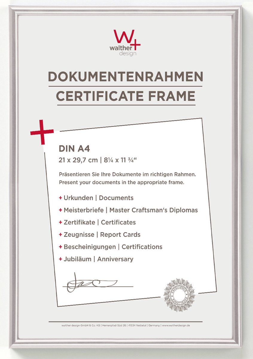 Walther Galeria - Kunststof lijst - Fotoformaat 21x29,7 cm (DIN A4) - Zilver