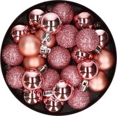 20x petites boules de Noël 3 cm en plastique rose - Boules de Noël en plastique incassable - Décorations de Noël
