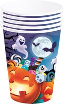 Fiestas Guirca Halloween/horror pompoen feest bekers - 6x - oranje - papier - 240 ml