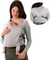 Bliss Babydrager voor pasgeborenen vanaf de geboorte tot 15 kg, 2-in-1 draagdoek zonder strikken en knopen, heupvriendelijke draagzak vanaf de geboorte, zachte en elastische babydrager (grijs)
