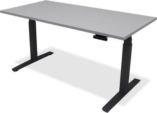Zit sta bureau - hoog laag bureau - staan zit bureau - staand bureau – verstelbaar bureau – game bureau – 120 x 80 cm – zwart onderstel – grijs bureaublad