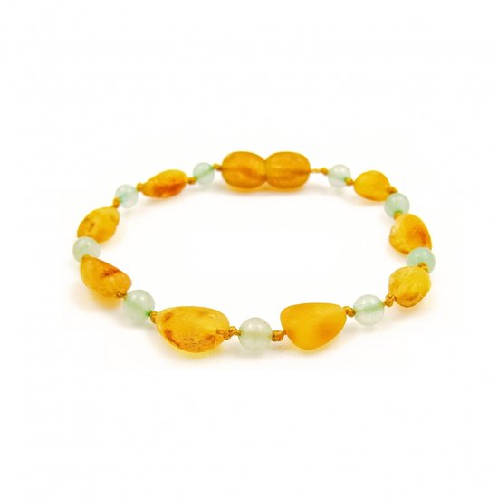Wild Sun Amber Bracelet Bébé / Tout-petit - Bracelet de cheville en ambre - Ambre de la Baltique - Soulagement de la douleur pour la dentition - 14 cm - Haricots - Vert miel
