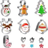 10 Delig - RVS - Kerst Cookie Cutters Set -Roestvrijstalen Uitsteekvorm Set - Koekjes Snijders - Koekjes Vormen - Biscuitvormpjes voor Peperkoek, Sneeuwman, Kerstboom, Rendier - 10 Stuks