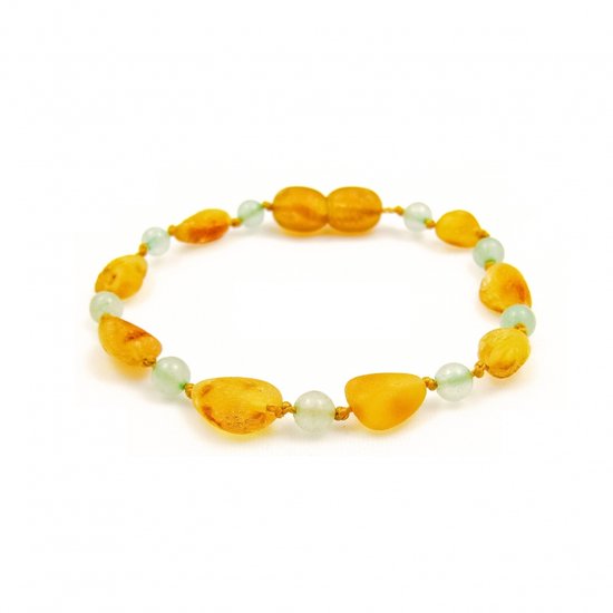 Wild Sun Barnsteen Armband Kind - Amber Enkelbandje - Baltische Barnsteen – 16,5 cm - Beans - Honey groen