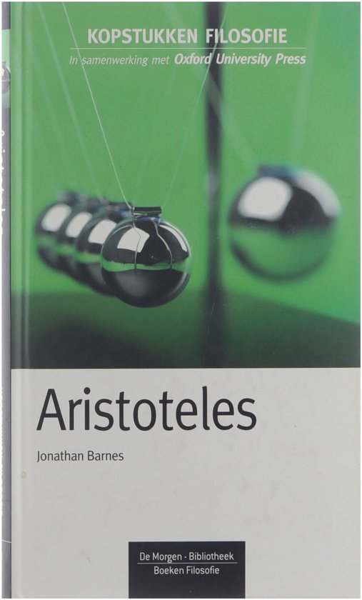 Boek "Aristoteles" door Jonathan Barnes, met een Newtonpendel op de kaft. Kopstukken Filosofie.