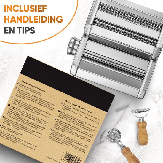 Gedetailleerde instructies voor het gebruik van de pastamachine en bijbehorende tools.