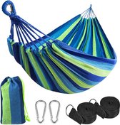 Hangmat, campinghangmat, zeildoek, 300 kg draagkracht, 270 x 140 cm, hangmat voor buiten, ademend, ultralichte hammock, voor binnenplaats, camping, reizen, strand (inclusief 2 karabijnhaken, 2 riemen), blauw