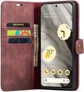 DG Ming Hoesje voor de Google Pixel 8 - Retro Wallet Book Case - Telefoonhoesje Kunstleer met Pasjes - Portemonnee Hoesje met Kaarthouder op achterkant Rood