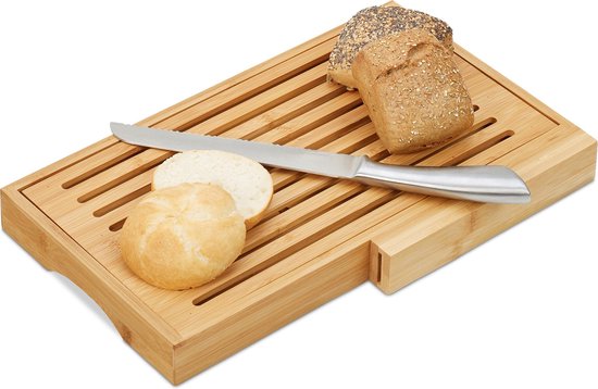 Relaxdays broodplank - brood snijplank bamboe - kruimels broodmes | bol.com
