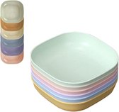 Set van 6 borden van 15 cm, 6 kleuren, vierkant, afbreekbaar, gezonde serviesplaat, voor kinderen en volwassenen, PP-campingborden, BPA-vrij, eetborden, magnetron- en vaatwasmachinebestendig
