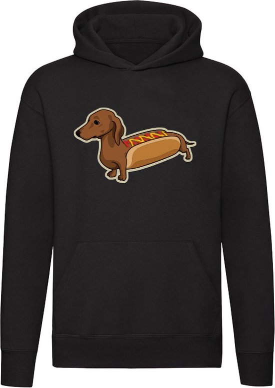 Hotdog Hoodie - eten - sandwich - hond - teckel - dog - dieren - huisdier - feest - verjaardag - humor - grappig - unisex - trui - sweater - capuchon
