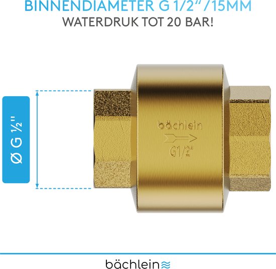 1/2 Inch Messing Terugslagklep – DN15 – Buitendraad X Binnendraad – Verticaal Model – Voor Waterleiding, Boiler, Tuinpomp – Corrosiebestendig En Hittebestendig