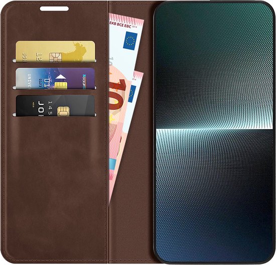 Sony Xperia 1 V Bookcase hoesje - Just in Case - Effen Bruin - Kunstleer