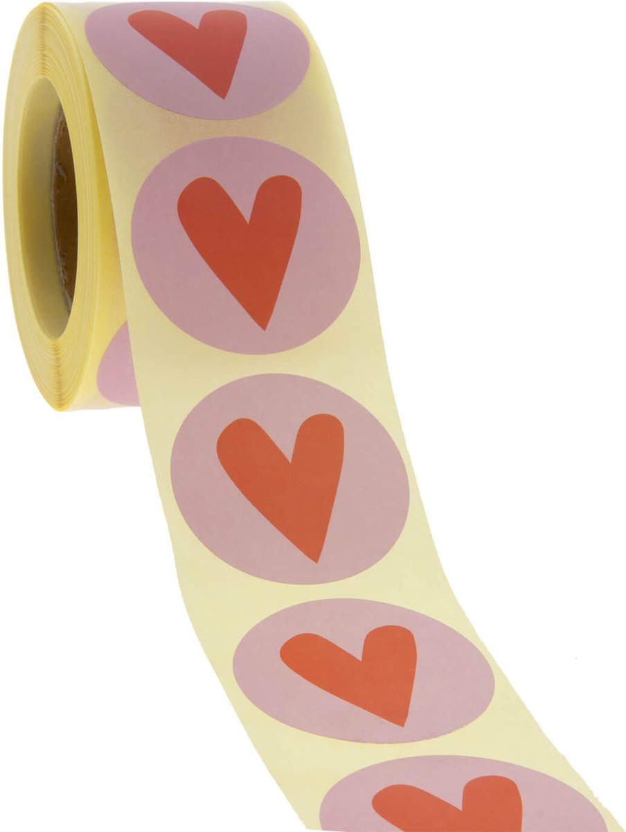 Cadeau stickers - 500 stuks - Roze - hartje Rood 40mm - Stickers volwassenen - Sluitstickers - Sluitzegel - Ronde stickers op rol