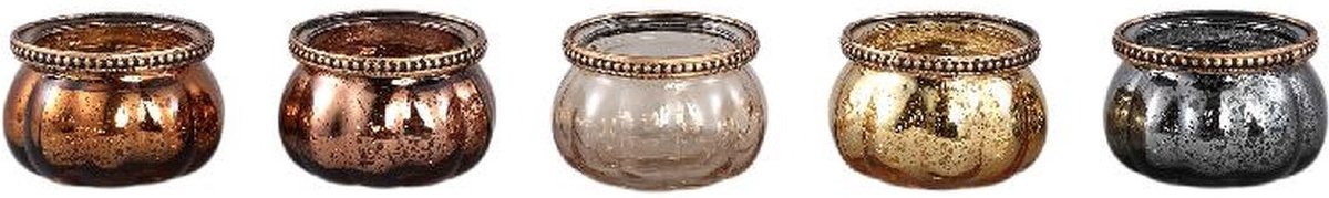 PTMD Windlicht Cailyn - 9x9x5 cm - Glas - Meerkleurig - Set van 5
