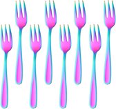 Fourchettes à dessert en acier inoxydable, petites fourchettes à gâteau, fourchette à fruits, 8 pièces, arc-en-ciel, longueur 13,6 cm