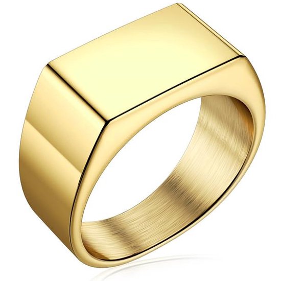 Zegelring Rechthoekig - Goud kleurig - 17-23mm - Ringen Mannen - Ring Heren - Ringen Vrouwen - Ring Dames - Cadeau voor Man