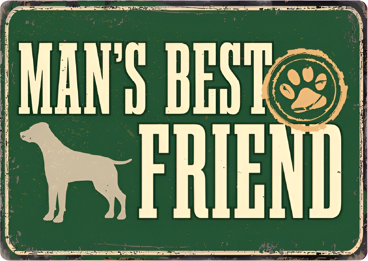 Plenty Gifts - Retro Stijl Blikken Bord | 'Man's Best Friend' Dog Illustration' | 21x14.8 cm | Wanddecoratie voor binnen en buiten