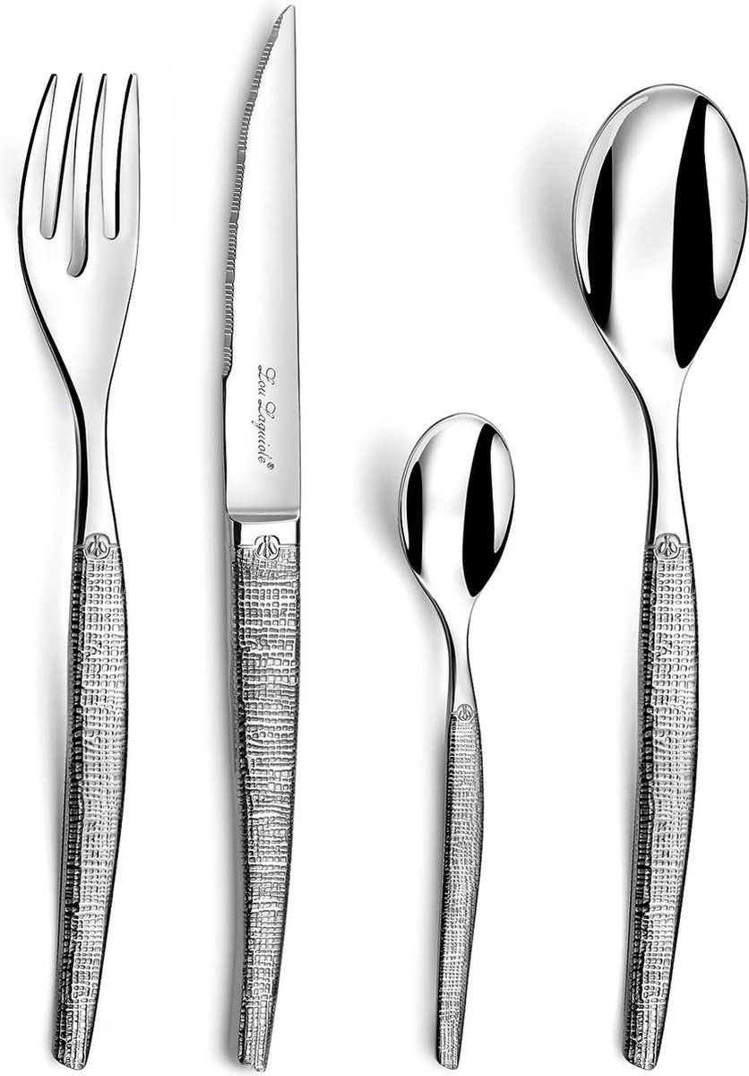 Lou Laguiole - Jet Textiel - 24-delige bestekset met steakmaat