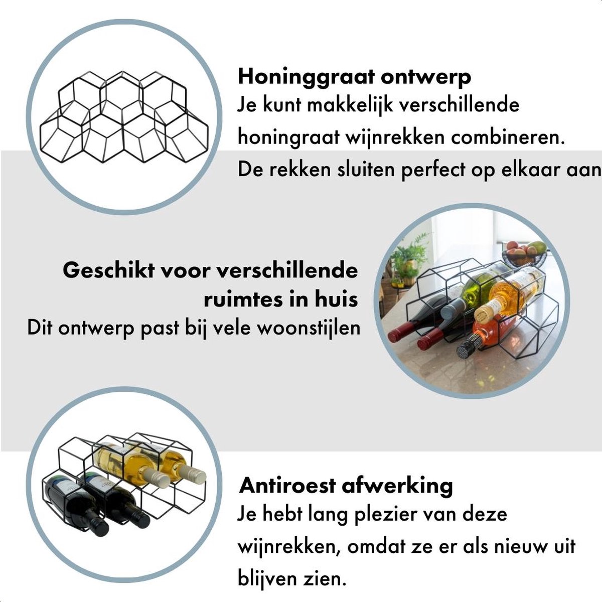 QUVIO Wijnrek - Wijnkast - Drankkast - Wijnrekken - Wijnrek staand - Wijnaccessoire - Metaal - Voor 7 flessen - 19 x 35 x 18 cm (lxbxh) - Zwart – foto 3