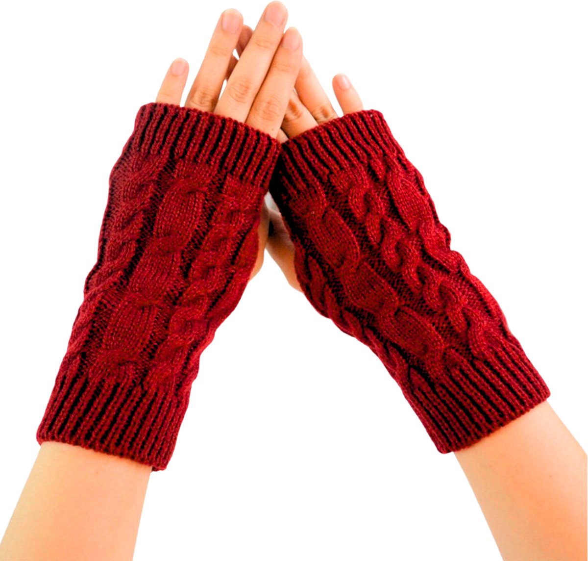 Winkrs© Polswarmers Bordeaux Rood - Gebreide vingerloze handschoenen Dames - Acryl - Warme handen in de winter