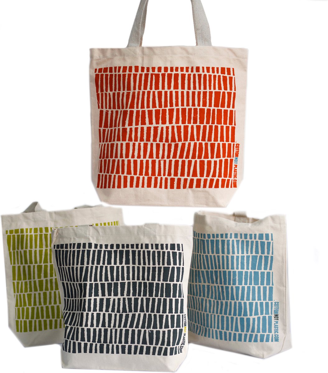 All Over Design Katoenen Tassen 4 stuks (4 ontwerpen) - Cotton Not Plastic